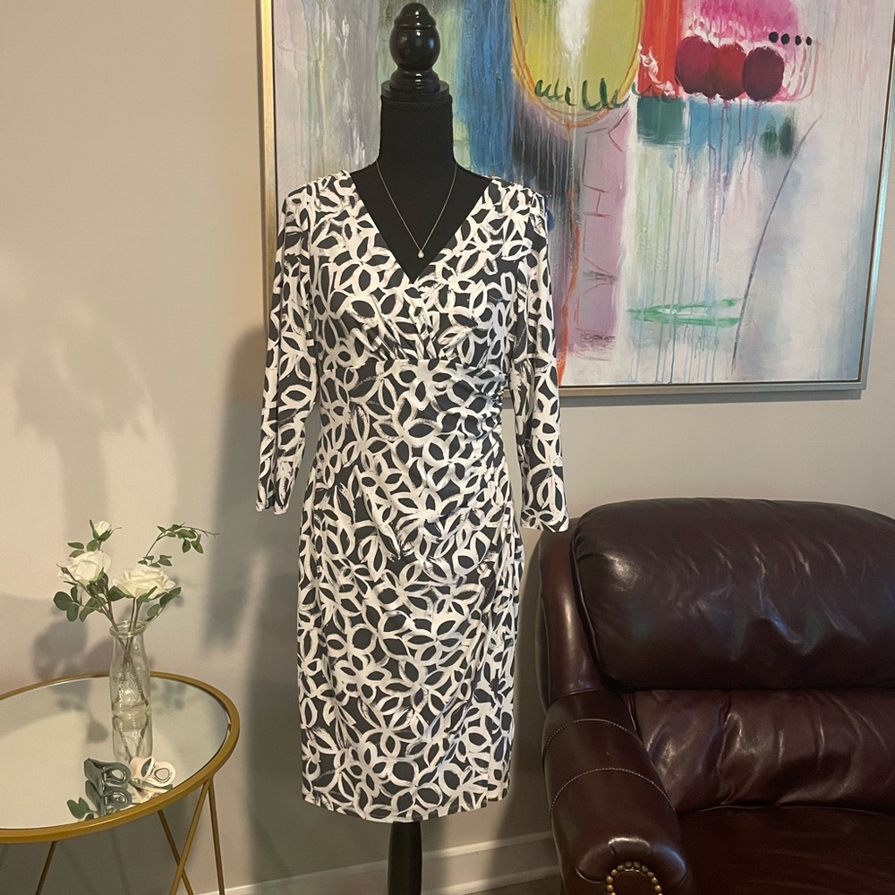 Lauren Ralph Lauren gray and white ruched dress